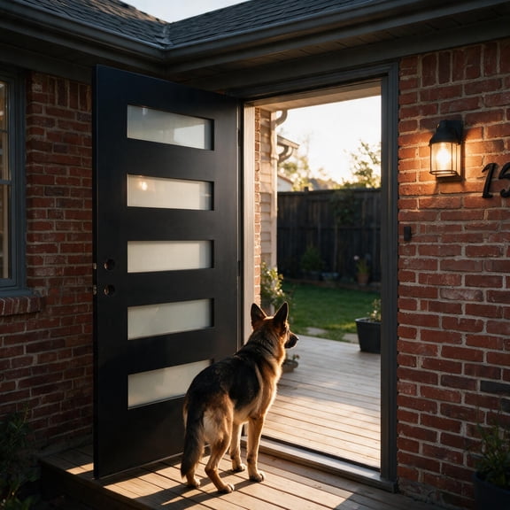 The Porch 36 x 80 In. Fiberglass Entry Door Slab, Contemporary 5-Lite Frosted Glass Front Door, Left Hand Inswing, Black Finish