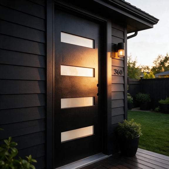 The Porch 36 x 80 In. Fiberglass Entry Door Slab, Sleek Frosted Glass Exterior Door, Left Hand Inswing, for Home's Front Entrance, Black Finish