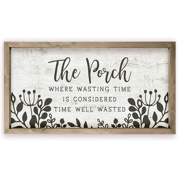 The Porch Time Well Wasted Rustic Framed Wood Farmhouse Wall Sign 9x18 (Frame Included)