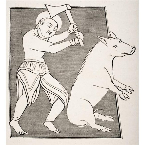 The Pork Butcher. 19Th Century Reproduction Of Miniature In A Charter Of Solignac Abbey Poster Print