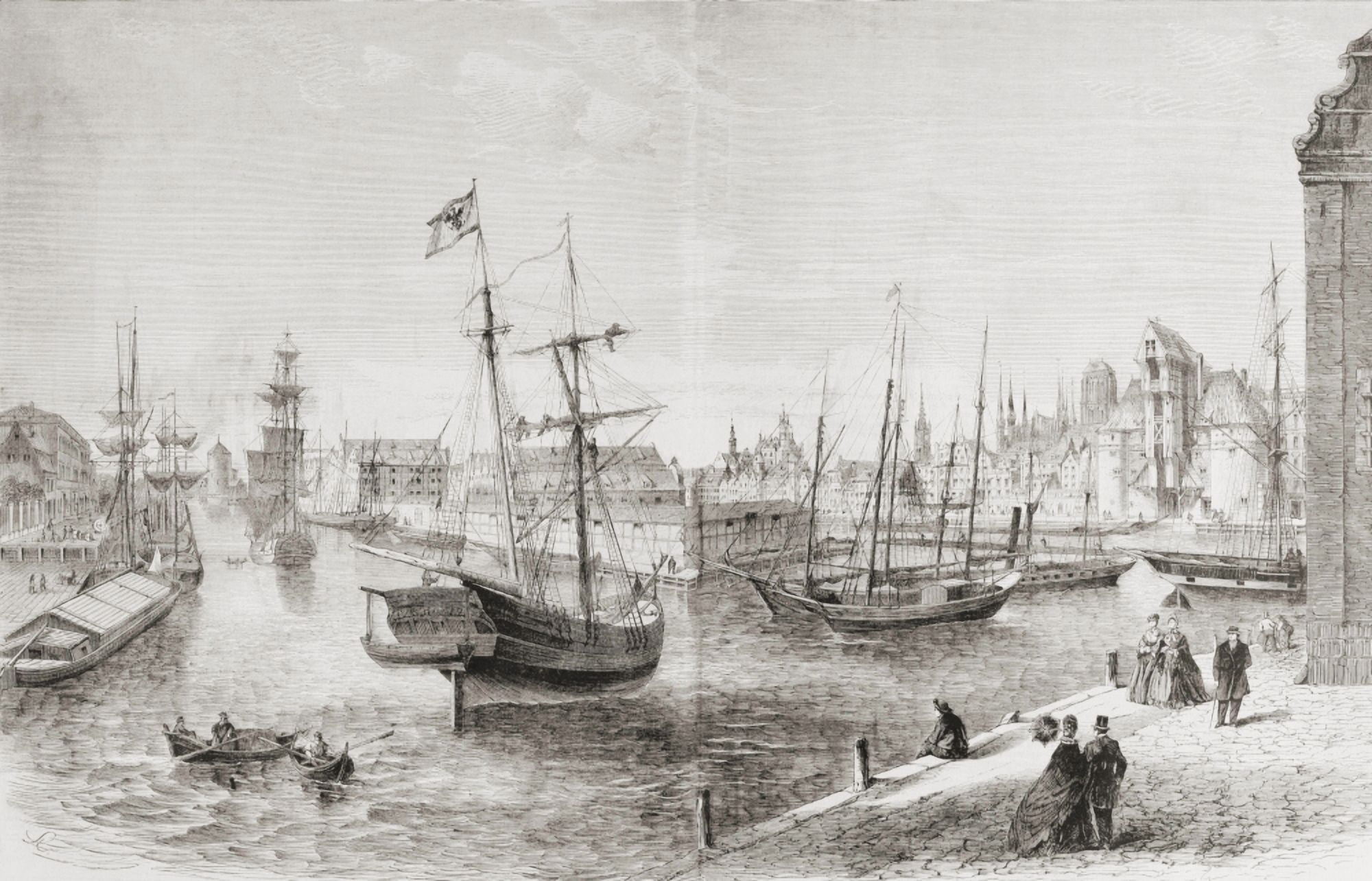 The Port Of Gdansk Poland In The Mid 19Th Century From Lunivers Illustre Published 1866 Canvas Art - Ken Welsh Design Pics (19 x 12)