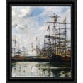 thumbnail image 1 of The Port, Ships at Dock 28x32 Large Black Ornate Wood Framed Canvas Art by Eugene Boudin, 1 of 2