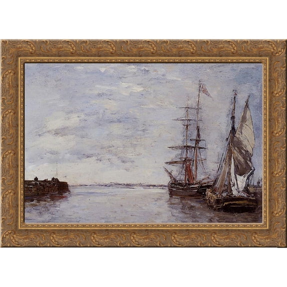 The Port at Deauville 24x18 Gold Ornate Wood Framed Canvas Art by Eugene Boudin