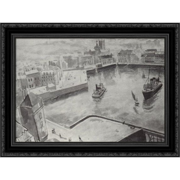 The Port of Dieppe 24x20 Black Ornate Wood Framed Canvas Art by Petrov Vodkin, Kuzma