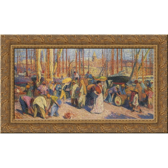 The Port of Marseilles 24x17 Gold Ornate Wood Framed Canvas Art by Martin, Henri