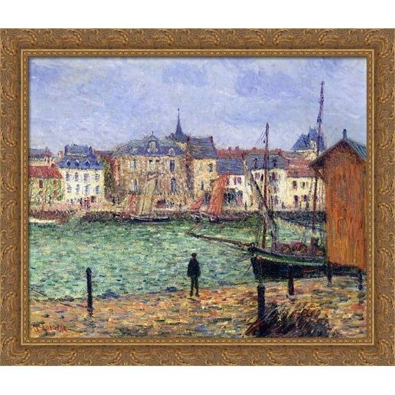 The Port of Pornic 32x28 Large Gold Ornate Wood Framed Canvas Art by Gustave Loiseau