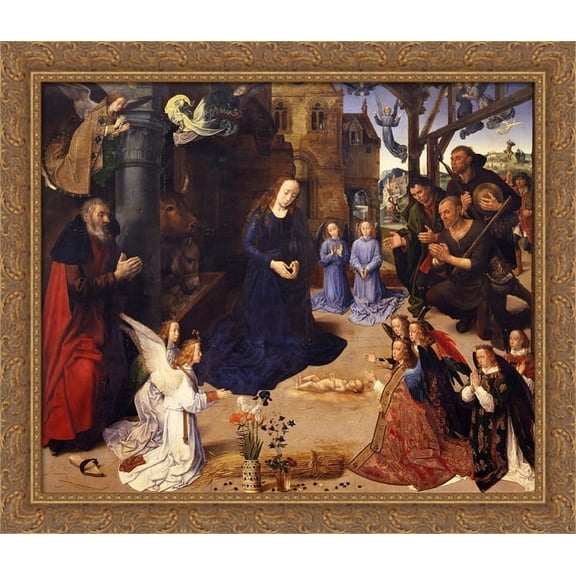 The Portinari tryptich (middle panel) 32x28 Large Gold Ornate Wood Framed Canvas Art by Hugo van der Goes