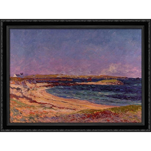 The Portivy Beach 36x28 Large Black Ornate Wood Framed Canvas Art by Maxime Maufra