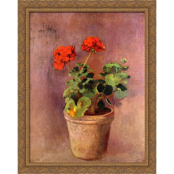 The Pot of Geraniums 28x34 Large Gold Ornate Wood Framed Canvas Art by Odilon Redon