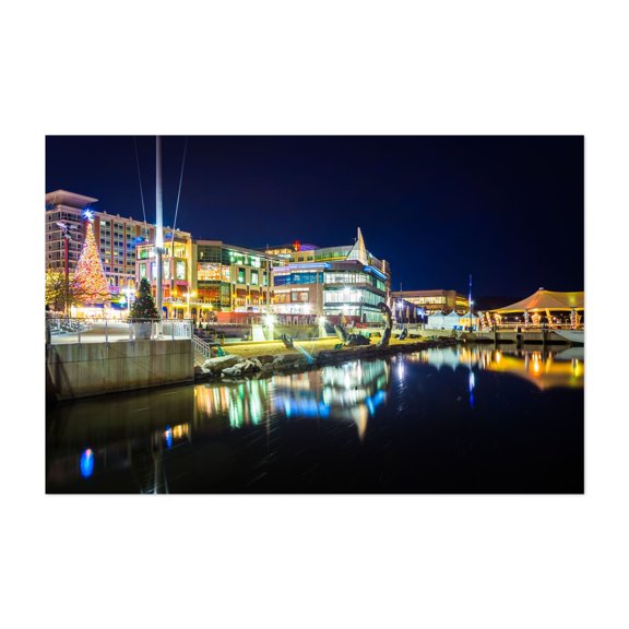 The Potomac River Waterfront 02 - Maryland Photography Harbor Cityscape Nightlife Architecture Winter Scenic Unframed Wall Art Print 4 x 6 inches