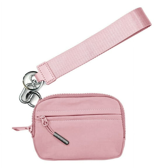 The Pouch Wristlet for Women, Zippered Card Case with Id Window/Hand Strap for Women, Coin Purse Mini Portable Keychain Wallet, Pink