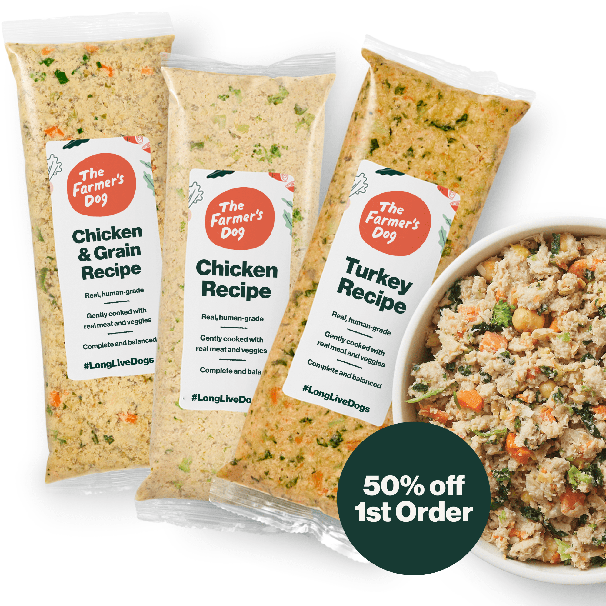 The Farmers Dog Fresh Human-Grade Dog Food, Poultry Set: Chicken, Turkey, Chicken & Grain, Personalized Meal Plan Subscription for all Breeds & Sizes