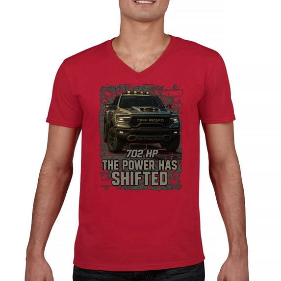 The Power Has Shifted V-Neck T-shirt 702HP American Pickup Truck Offroad Muscle 4x4 High Torque Built For Power Tee