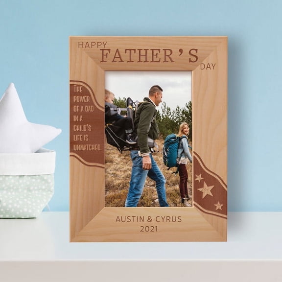 The Power Of A Dad In A Child's Life Is Unmatched Personalized Wooden Frame 4" x 6" Brown (Vertical)