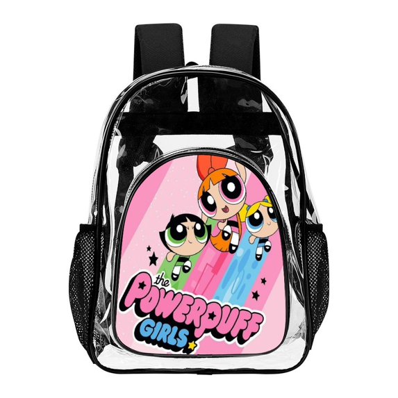 The Power-puff Gir-ls Stylish Mesh & Transparent Clear Backpack – Trendy, Durable & Lightweight for School, Work Or Travel