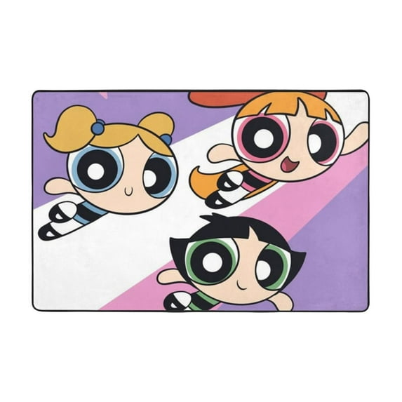 The Powerpuff Gi-Rls Floor Mat Flannel Anti-Slip Pad Doormat 72"X48" Soft Absorbent & Wear-Resistant Area Rug For Home & Office