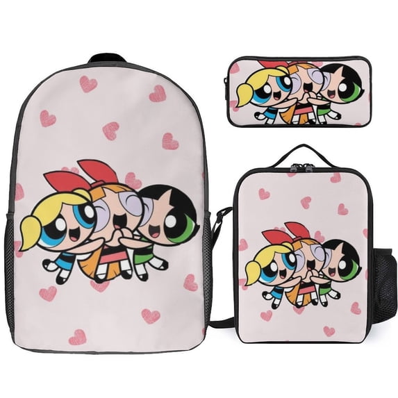 The Powerpuff Gi-rls Backpack 3 Piece Set Travel Daypack Combination, Back to School Gifts