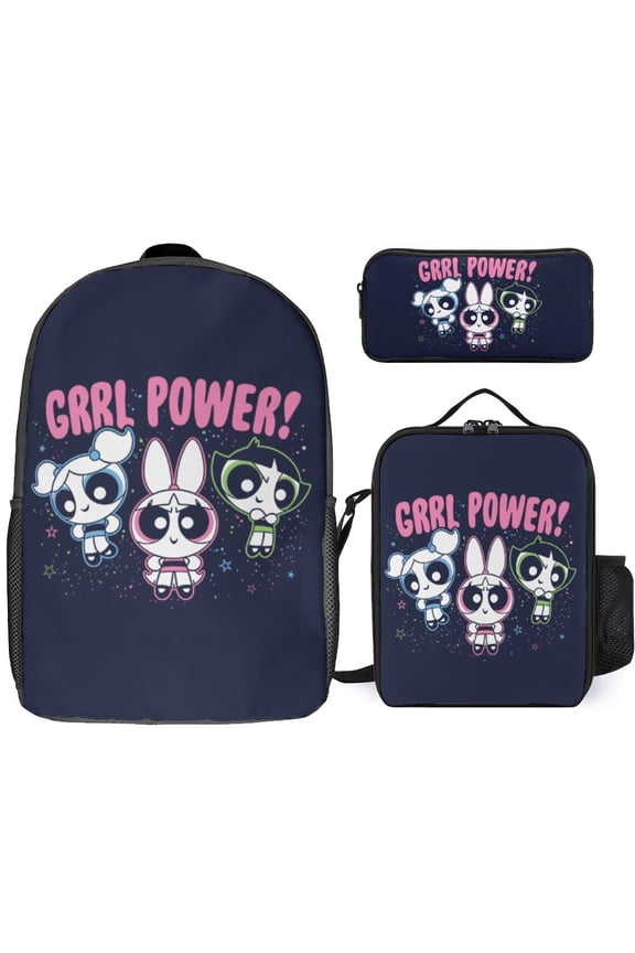 The Powerpuff Gi-rls Backpack 3 Piece Set Travel Daypack Combination, Back to School Gifts