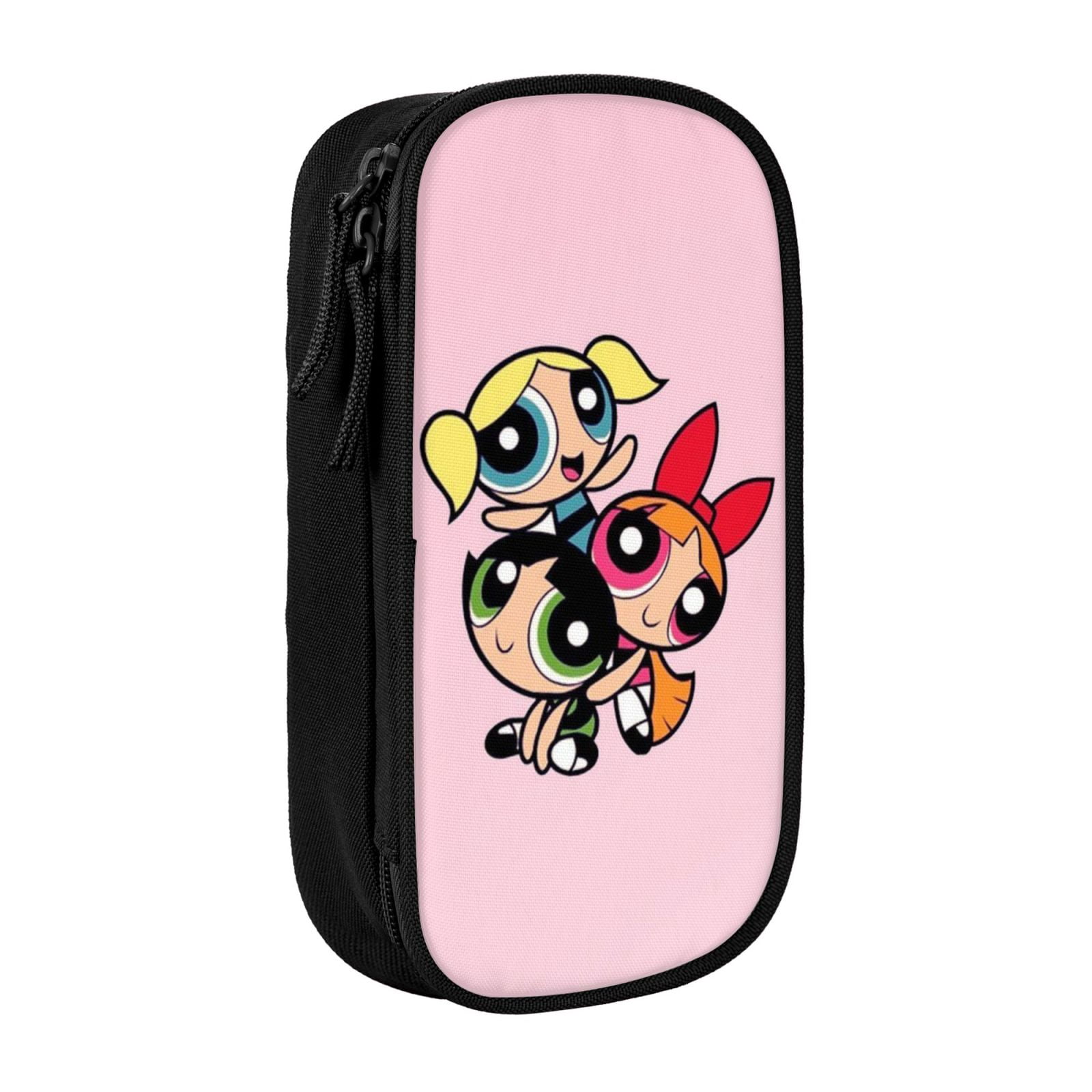 The Powerpuff Gi-rls Pencil Case Large Capacity Pencil Pouch Pen Bag Office Stationery Organizer Travel Makeup Bag Black