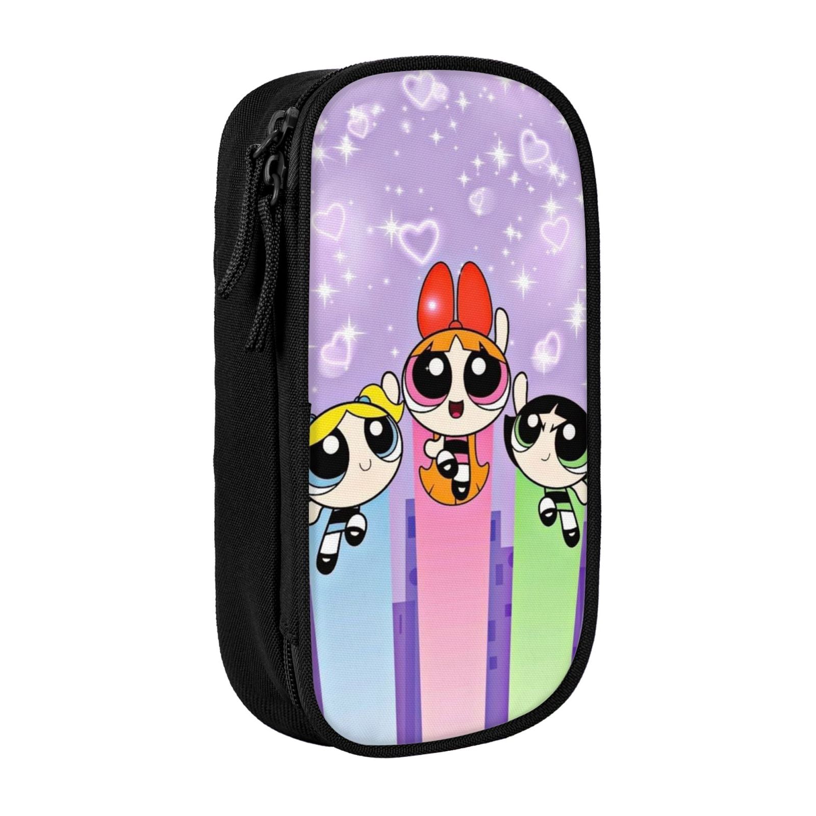 The Powerpuff Gi-rls Pencil Case Large Capacity Pencil Pouch Pen Bag Office Stationery Organizer Travel Makeup Bag Black