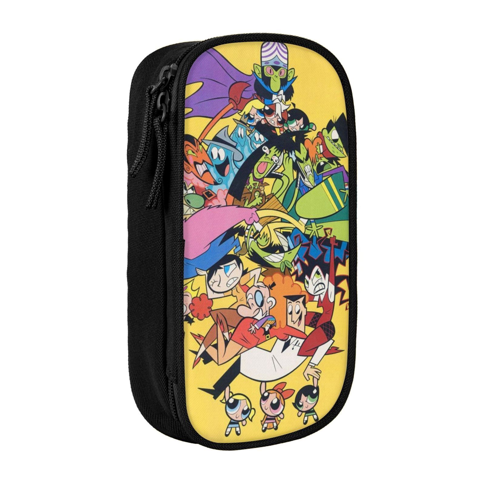 The Powerpuff Gi-rls Pencil Case Large Capacity Pencil Pouch Pen Bag Office Stationery Organizer Travel Makeup Bag Black