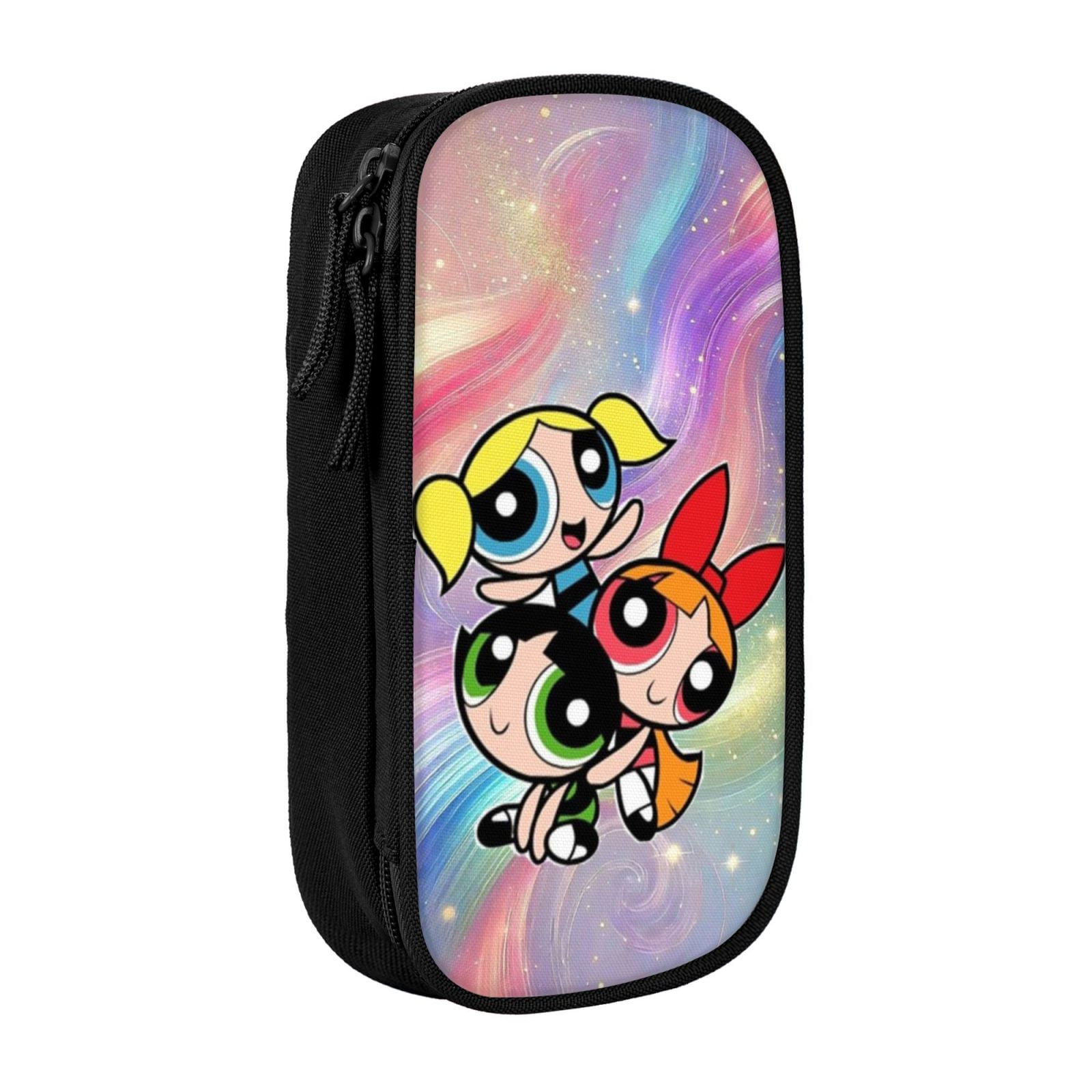 The Powerpuff Gi-rls Pencil Case Large Capacity Pencil Pouch Pen Bag Office Stationery Organizer Travel Makeup Bag Black