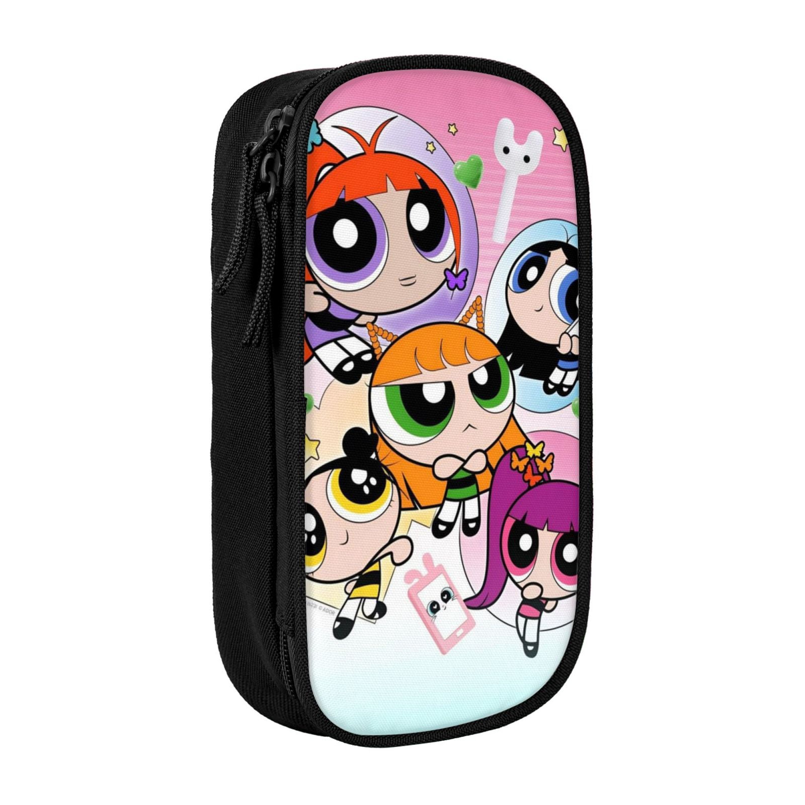 The Powerpuff Gi-rls Pencil Case Large Capacity Pencil Pouch Pen Bag Office Stationery Organizer Travel Makeup Bag Black