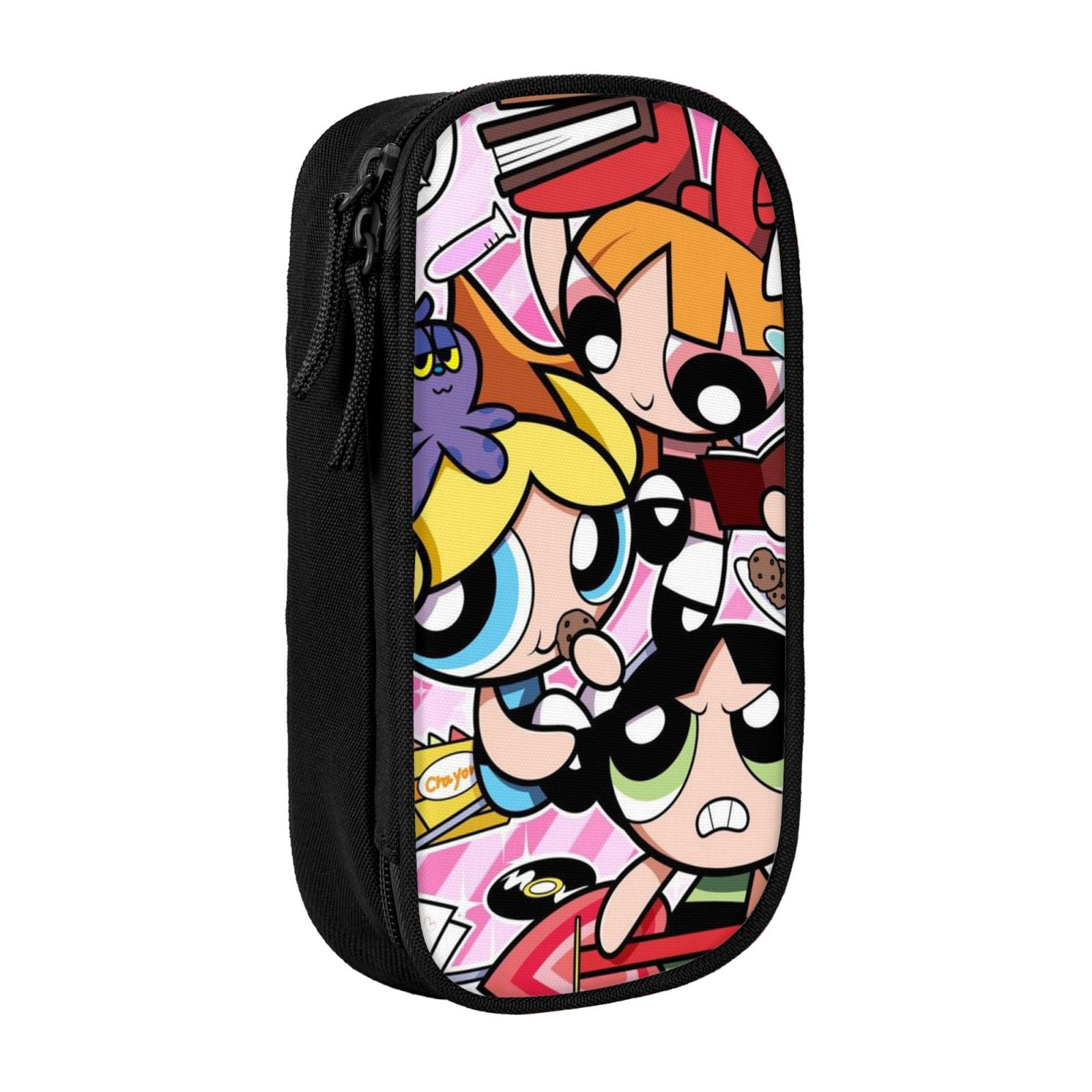 The Powerpuff Gi-rls Pencil Case Large Capacity Pencil Pouch Pen Bag Office Stationery Organizer Travel Makeup Bag Black