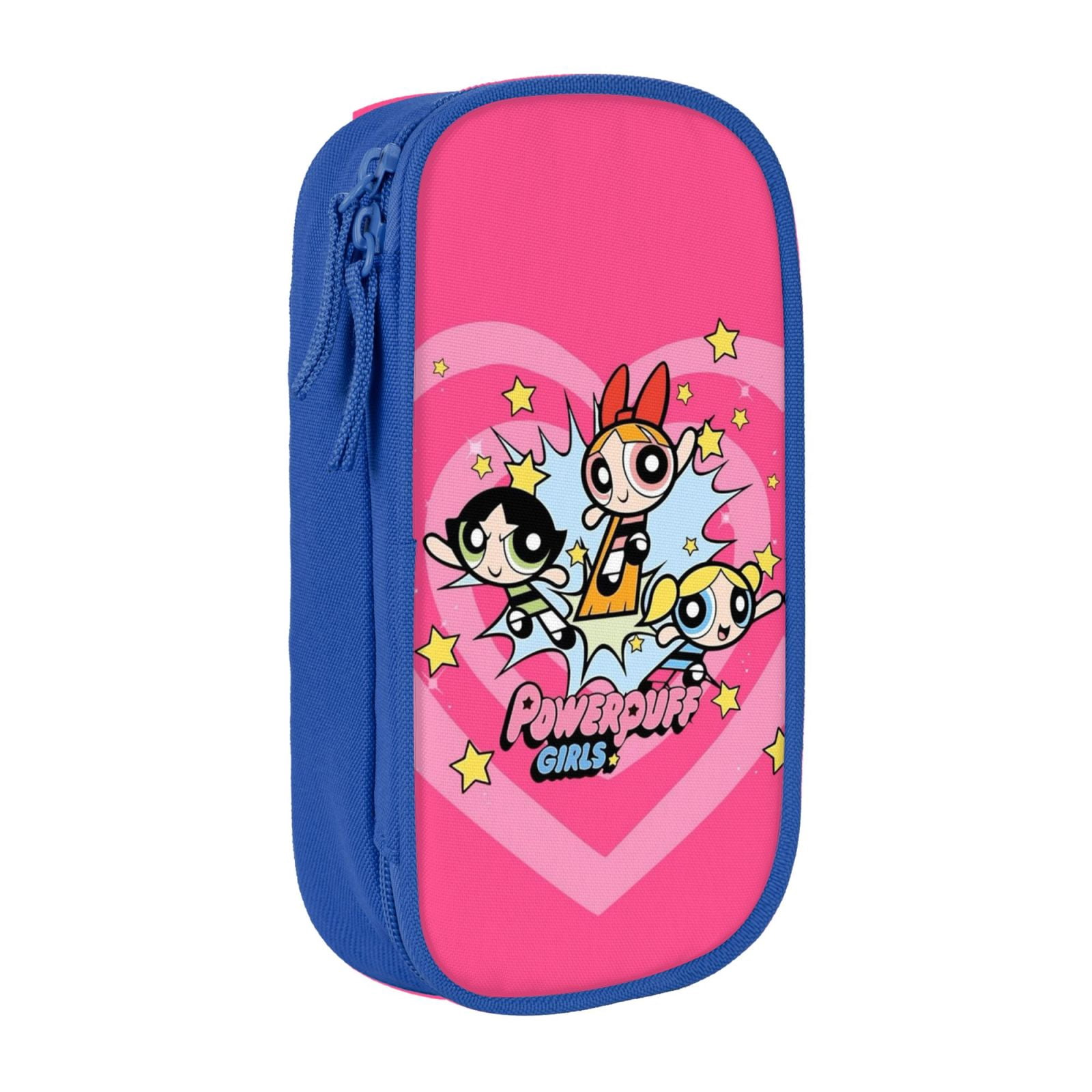 The Powerpuff Gi-rls Pencil Case Large Capacity Pencil Pouch Pen Bag Office Stationery Organizer Travel Makeup Bag Blue