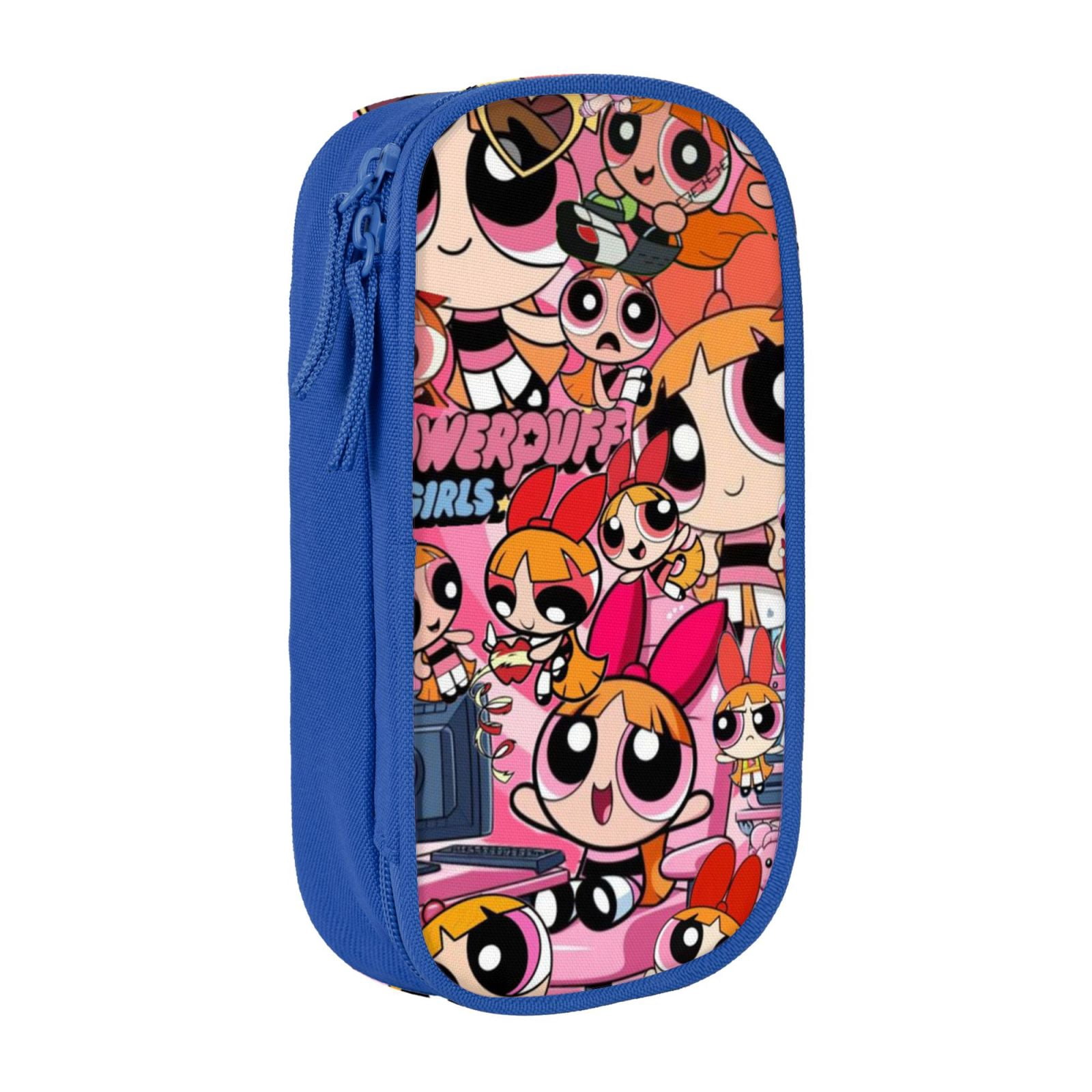 The Powerpuff Gi-rls Pencil Case Large Capacity Pencil Pouch Pen Bag Office Stationery Organizer Travel Makeup Bag Blue