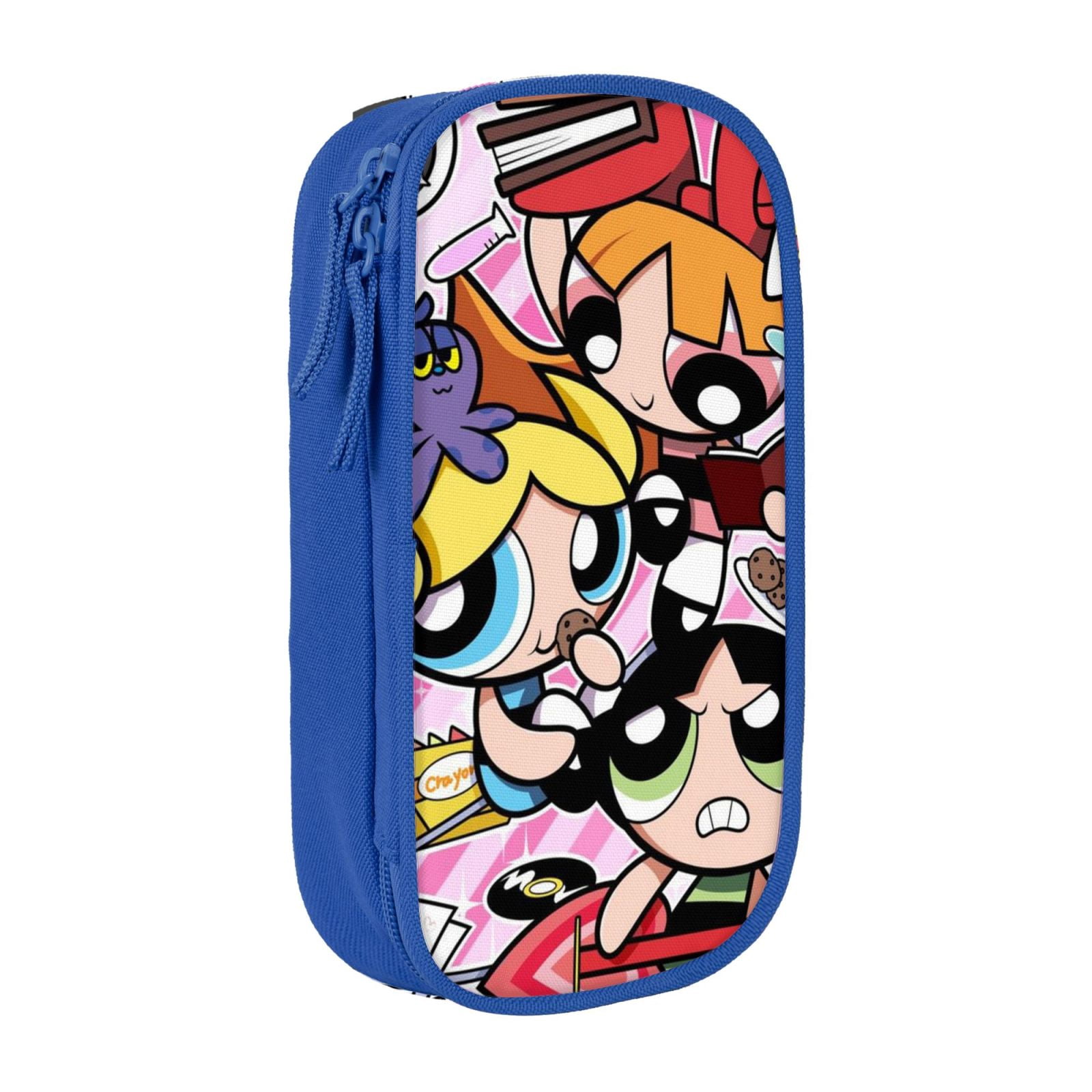 The Powerpuff Gi-rls Pencil Case Large Capacity Pencil Pouch Pen Bag Office Stationery Organizer Travel Makeup Bag Blue