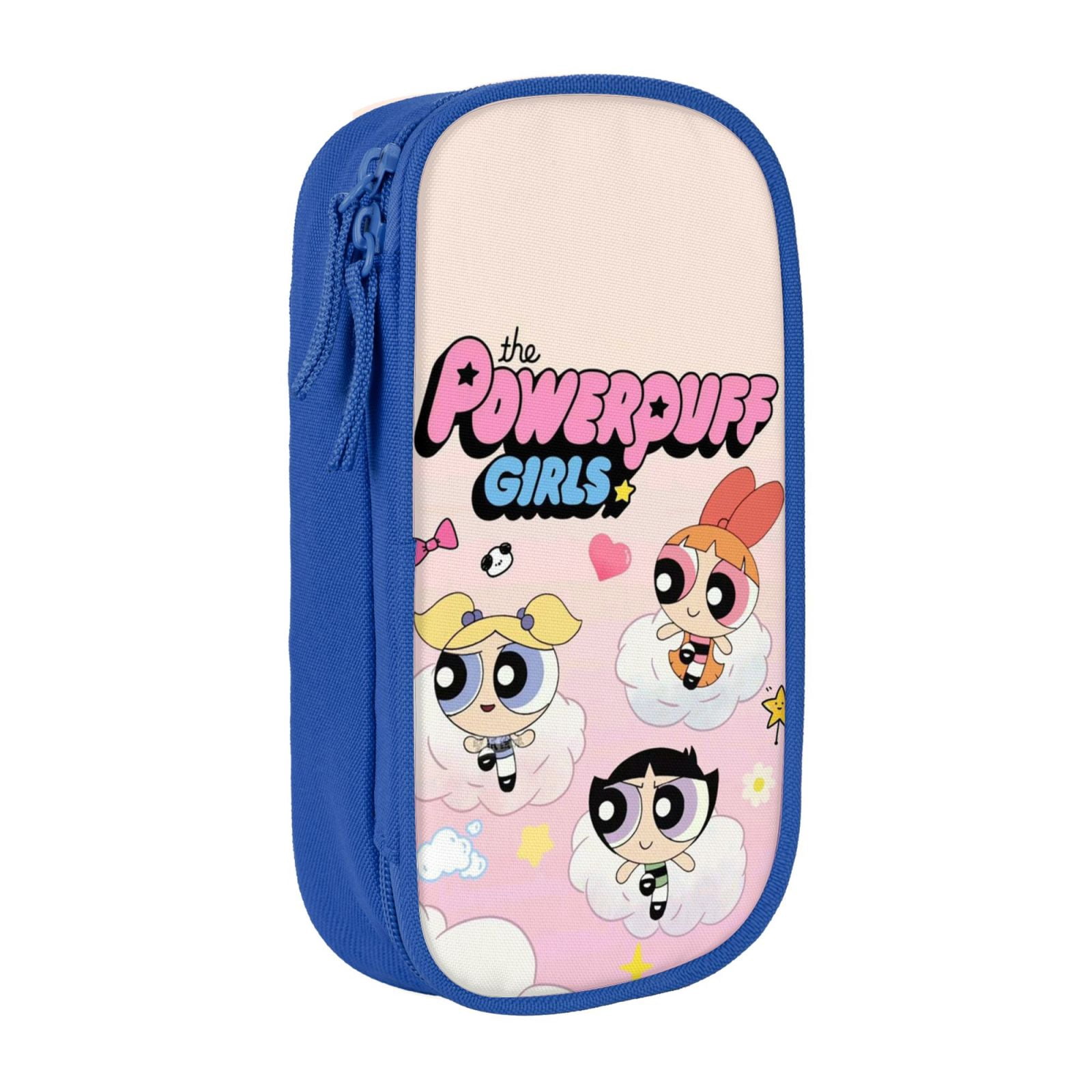 The Powerpuff Gi-rls Pencil Case Large Capacity Pencil Pouch Pen Bag Office Stationery Organizer Travel Makeup Bag Blue