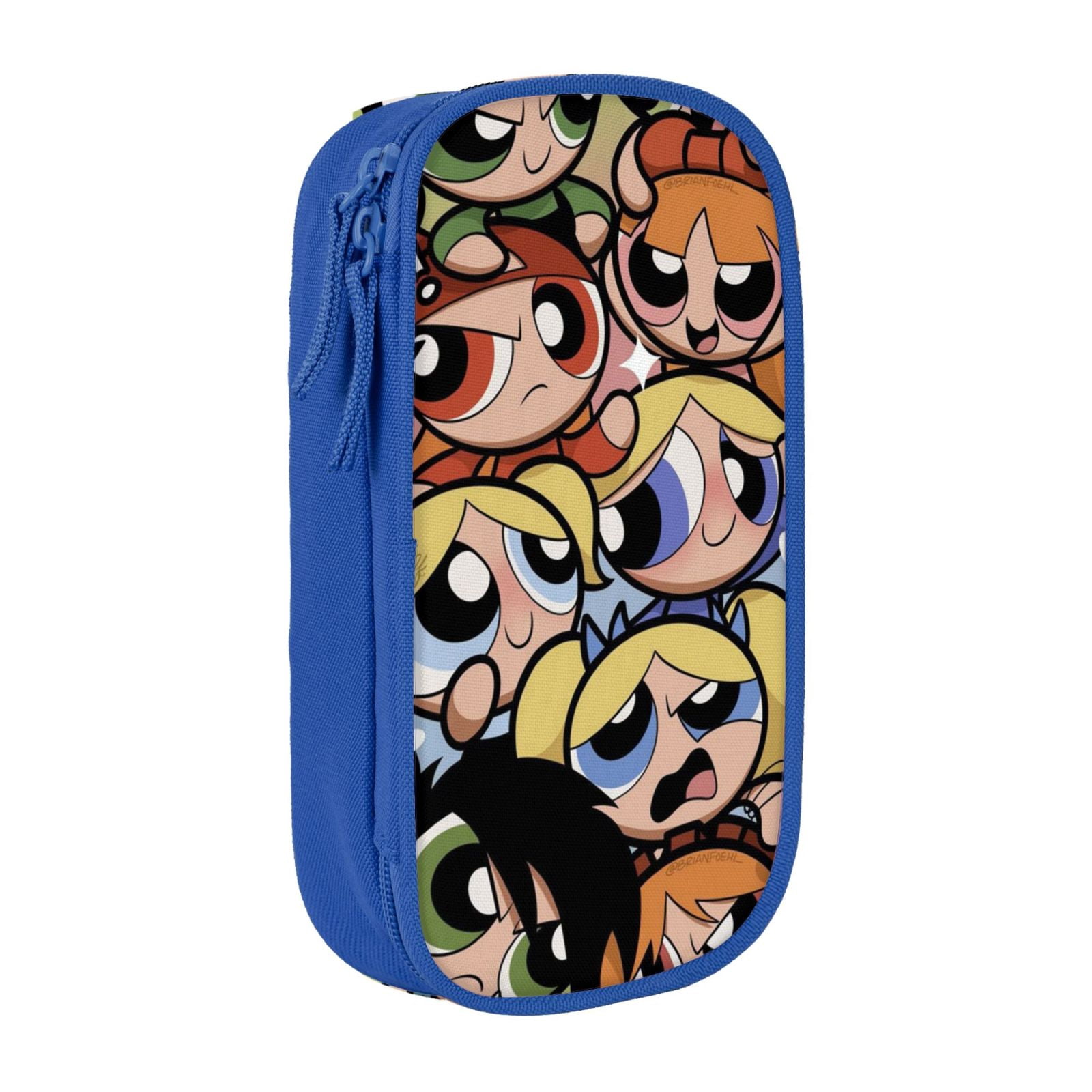 The Powerpuff Gi-rls Pencil Case Large Capacity Pencil Pouch Pen Bag Office Stationery Organizer Travel Makeup Bag Blue