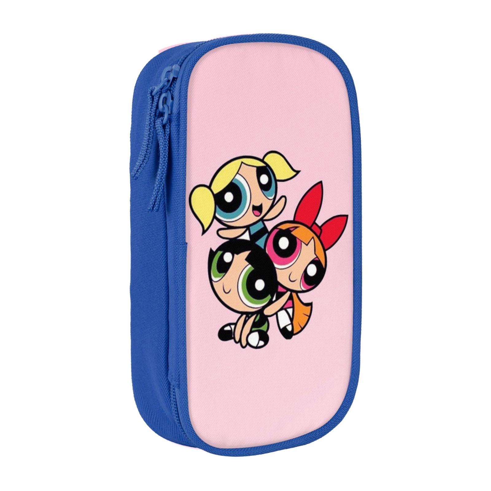 The Powerpuff Gi-rls Pencil Case Large Capacity Pencil Pouch Pen Bag Office Stationery Organizer Travel Makeup Bag Blue