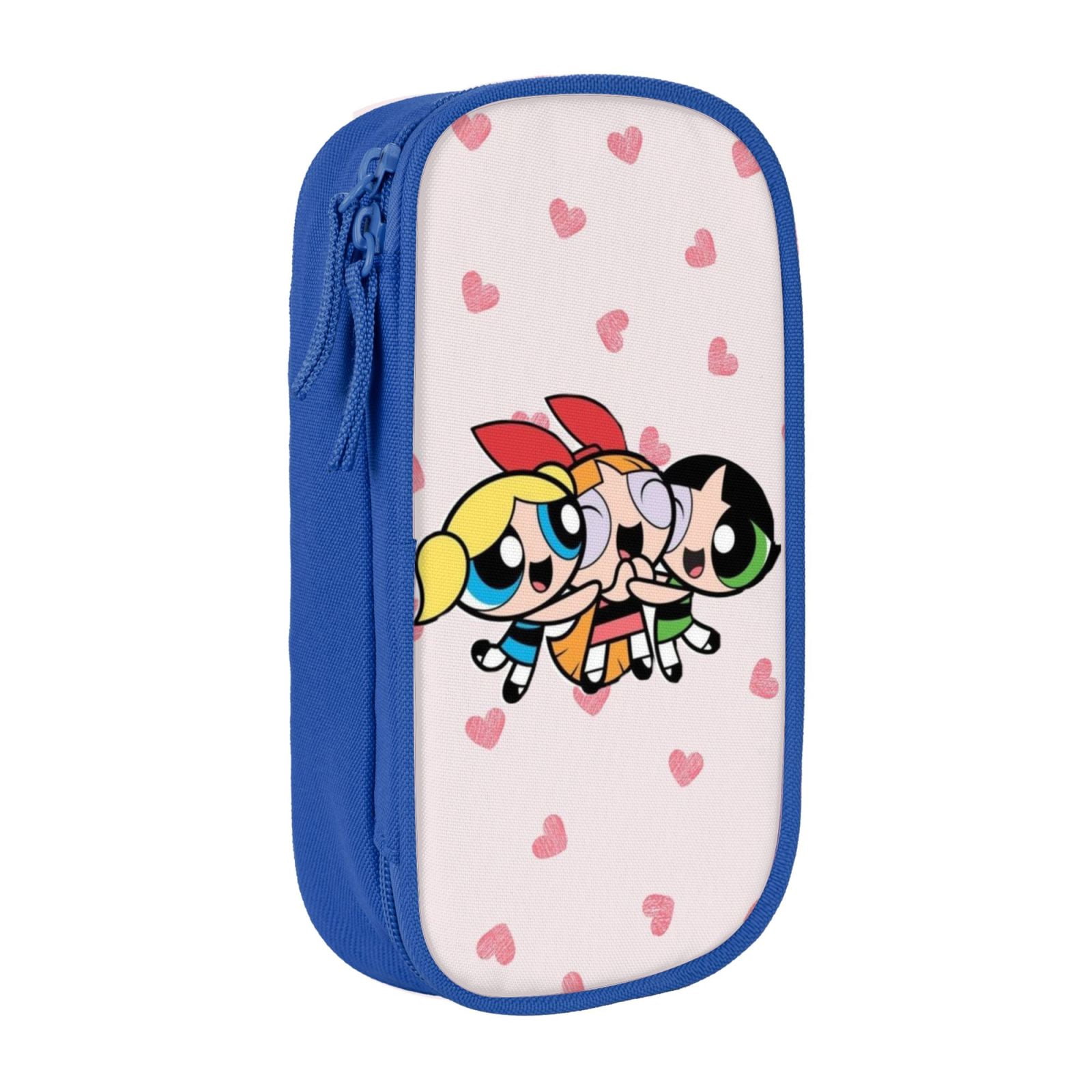 The Powerpuff Gi-rls Pencil Case Large Capacity Pencil Pouch Pen Bag Office Stationery Organizer Travel Makeup Bag Blue