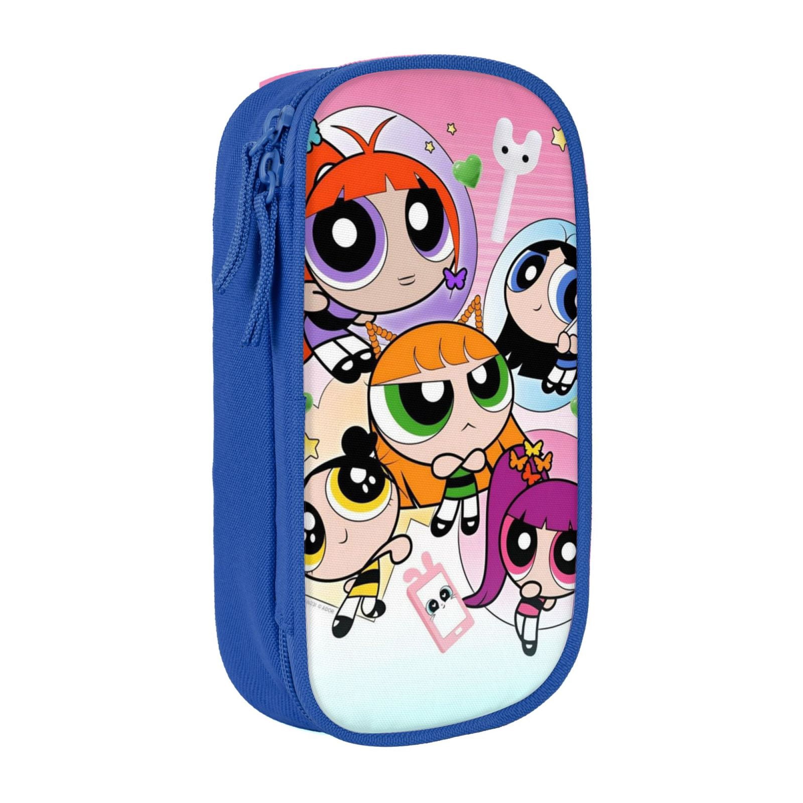 The Powerpuff Gi-rls Pencil Case Large Capacity Pencil Pouch Pen Bag Office Stationery Organizer Travel Makeup Bag Blue