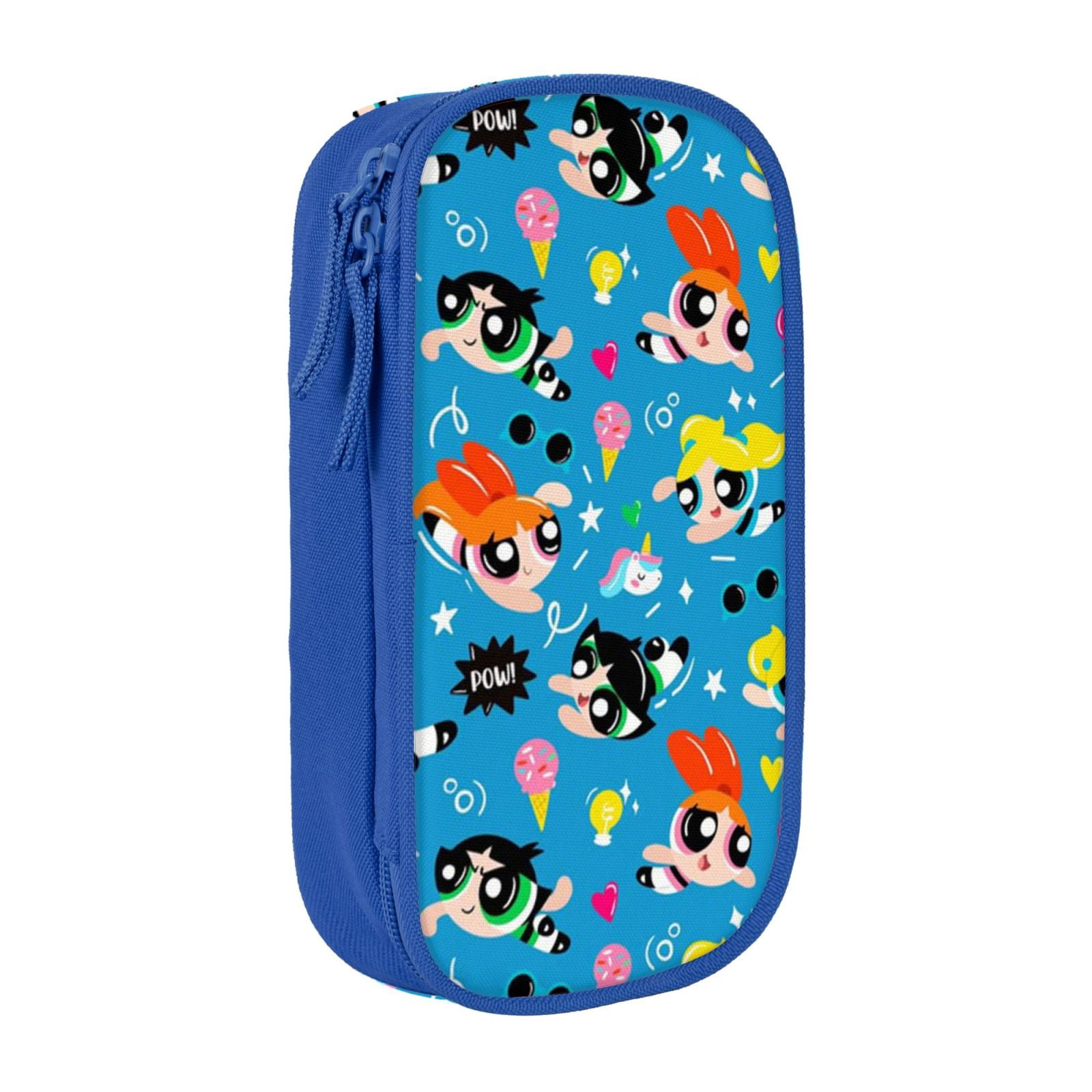 The Powerpuff Gi-rls Pencil Case Large Capacity Pencil Pouch Pen Bag Office Stationery Organizer Travel Makeup Bag Blue