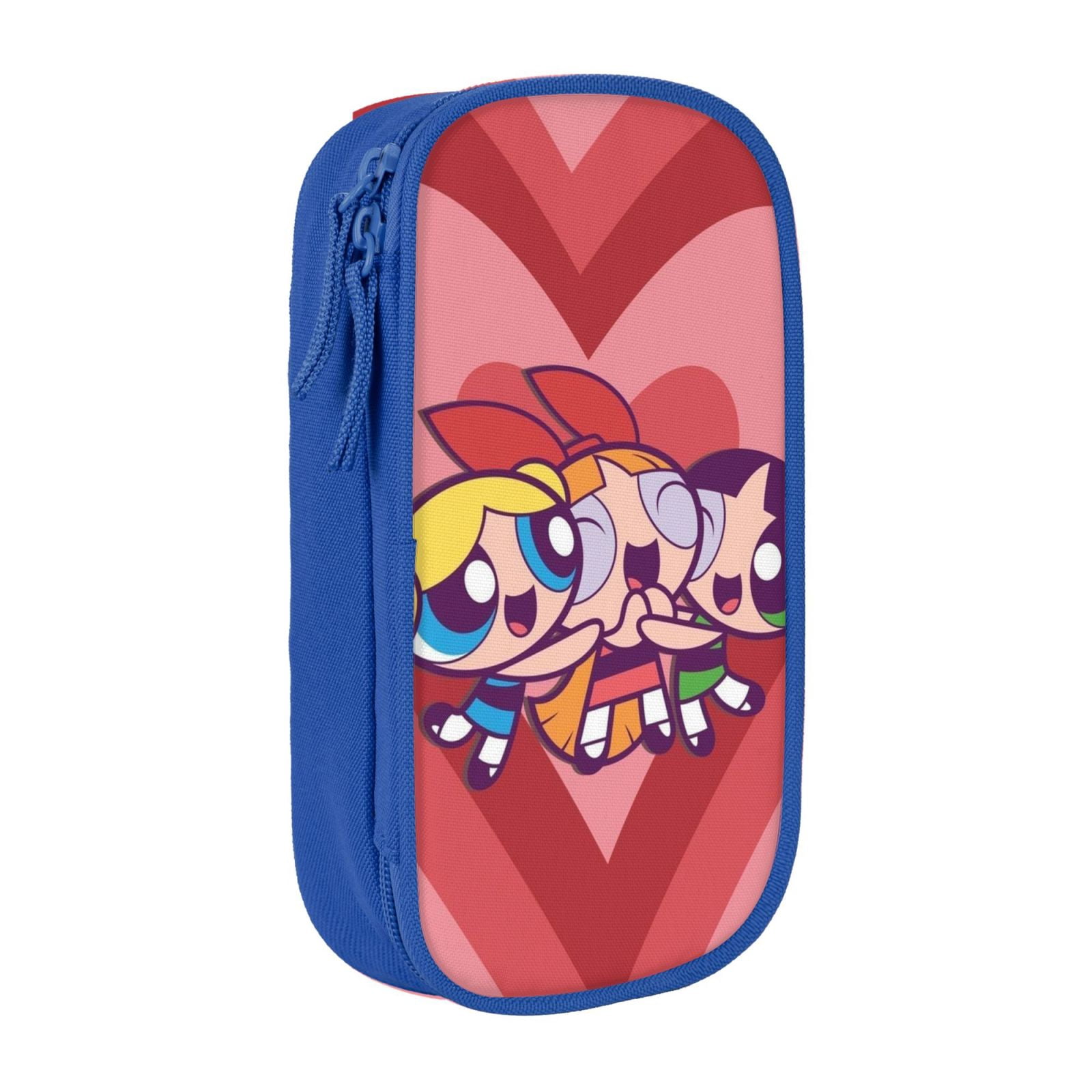 The Powerpuff Gi-rls Pencil Case Large Capacity Pencil Pouch Pen Bag Office Stationery Organizer Travel Makeup Bag Blue