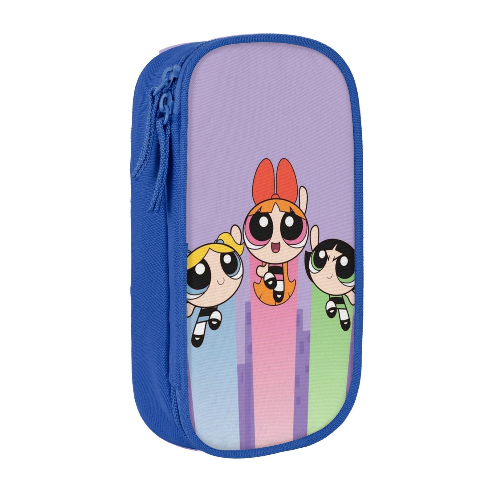 The Powerpuff Gi-rls Pencil Case Large Capacity Pencil Pouch Pen Bag Office Stationery Organizer Travel Makeup Bag Blue