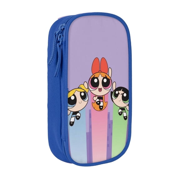The Powerpuff Gi-rls Pencil Case Large Capacity Pencil Pouch Pen Bag Office Stationery Organizer Travel Makeup Bag Blue