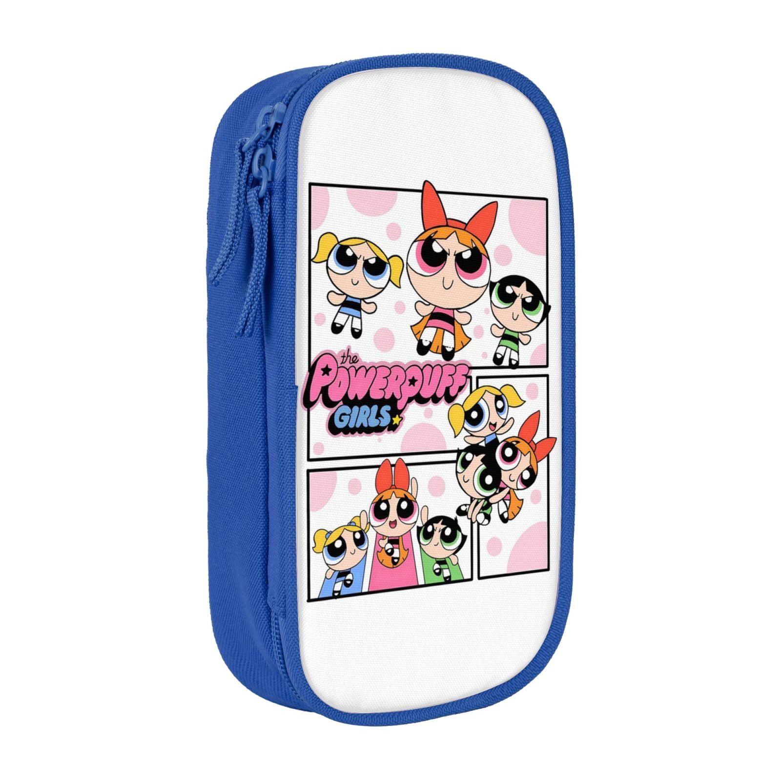 The Powerpuff Gi-rls Pencil Case Large Capacity Pencil Pouch Pen Bag Office Stationery Organizer Travel Makeup Bag Blue