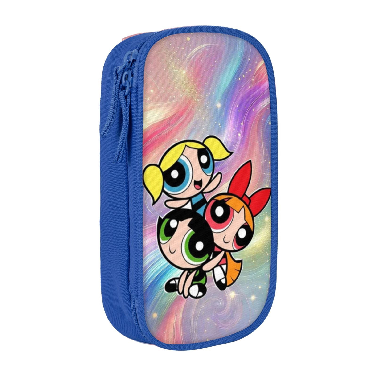 The Powerpuff Gi-rls Pencil Case Large Capacity Pencil Pouch Pen Bag Office Stationery Organizer Travel Makeup Bag Blue