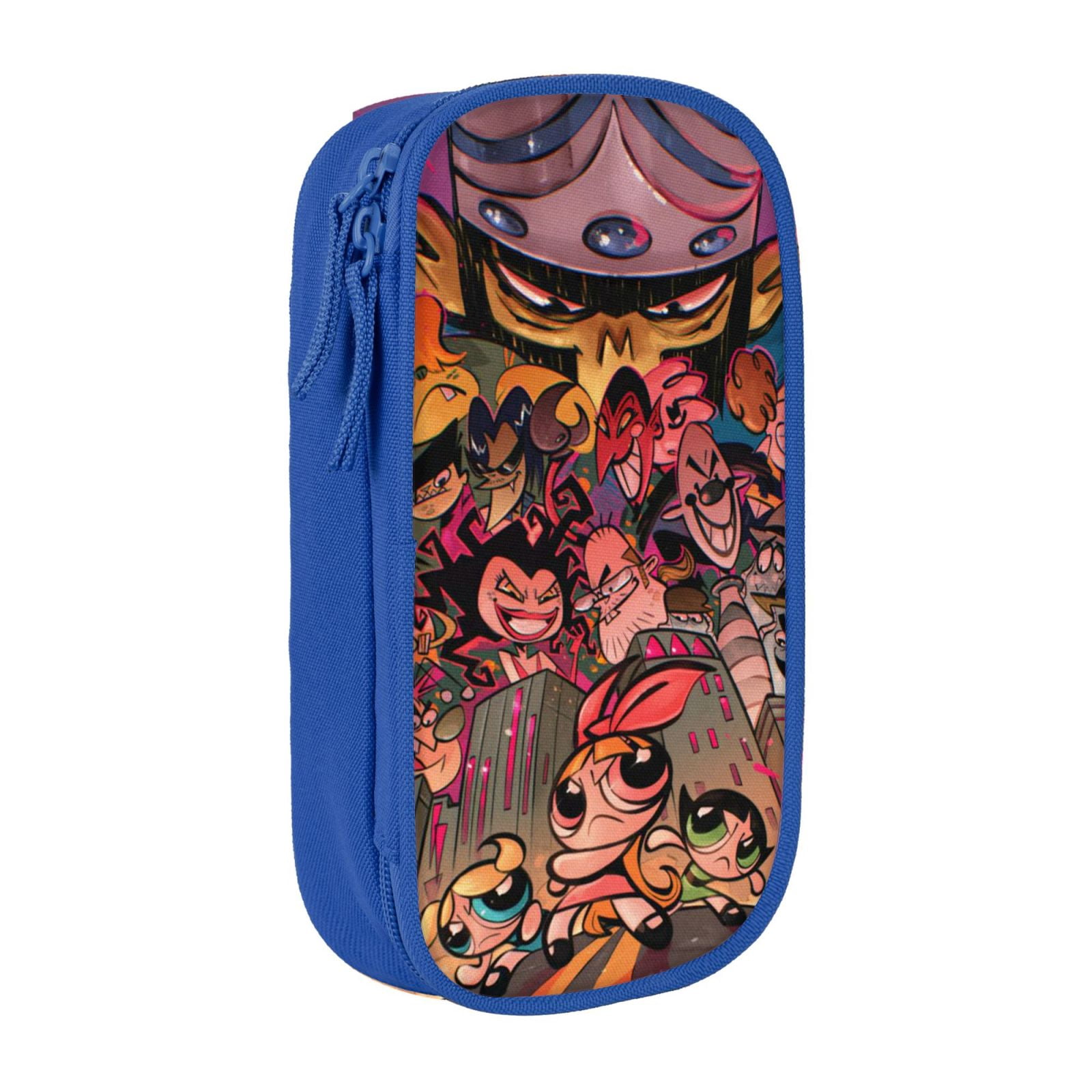 The Powerpuff Gi-rls Pencil Case Large Capacity Pencil Pouch Pen Bag Office Stationery Organizer Travel Makeup Bag Blue