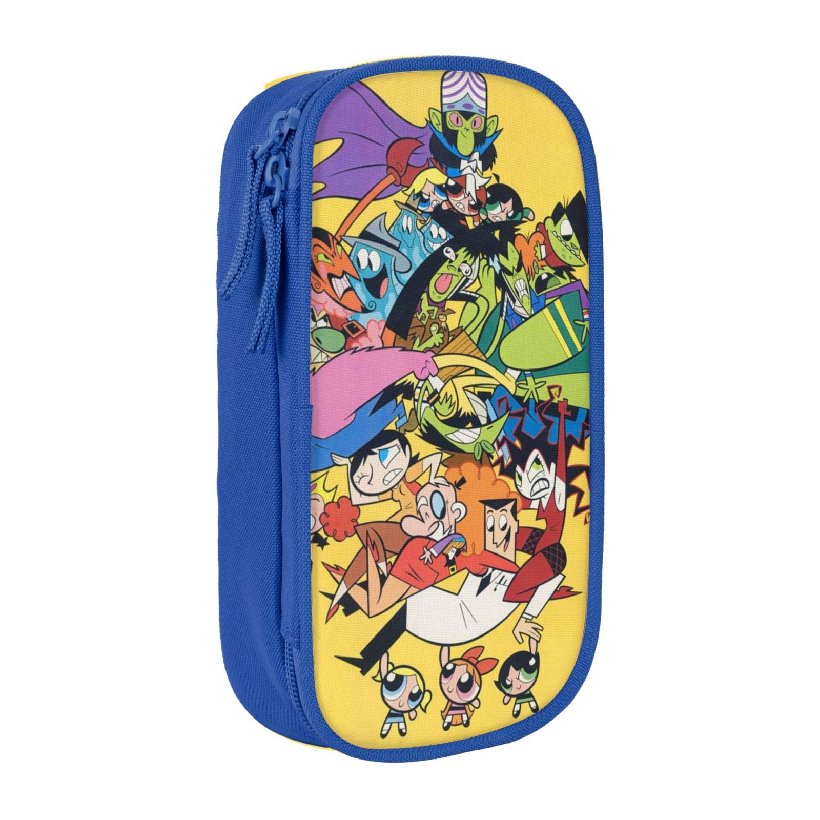 The Powerpuff Gi-rls Pencil Case Large Capacity Pencil Pouch Pen Bag Office Stationery Organizer Travel Makeup Bag Blue