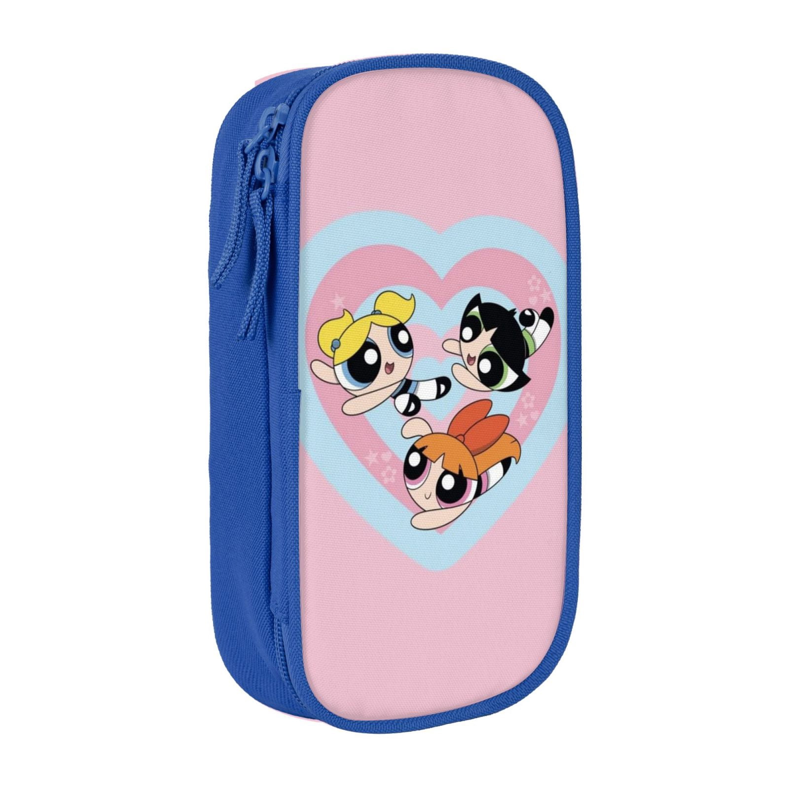 The Powerpuff Gi-rls Pencil Case Large Capacity Pencil Pouch Pen Bag Office Stationery Organizer Travel Makeup Bag Blue