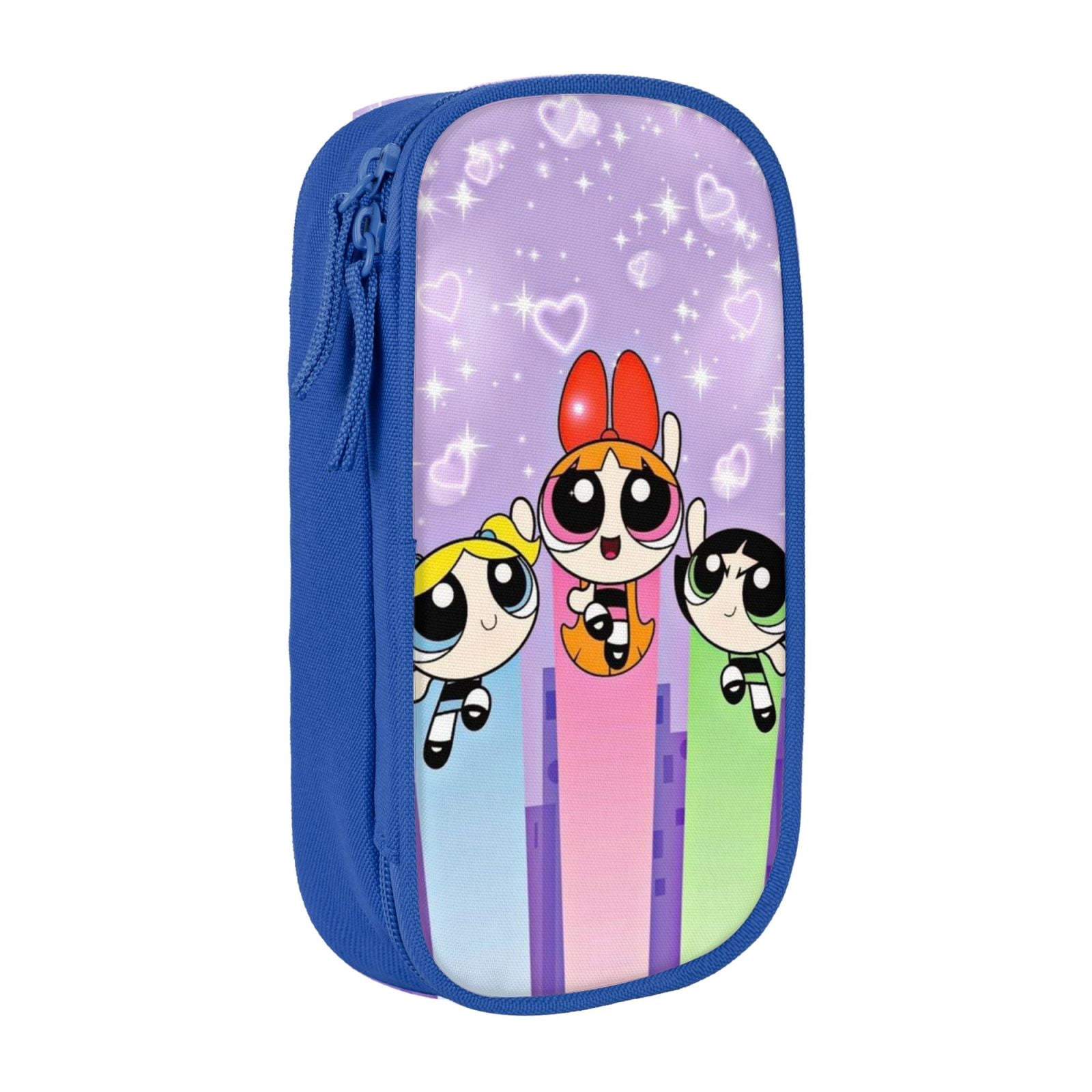 The Powerpuff Gi-rls Pencil Case Large Capacity Pencil Pouch Pen Bag Office Stationery Organizer Travel Makeup Bag Blue