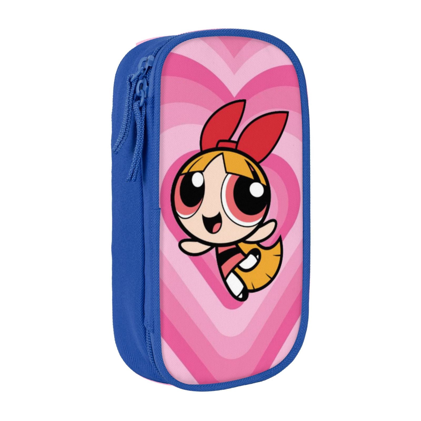 The Powerpuff Gi-rls Pencil Case Large Capacity Pencil Pouch Pen Bag Office Stationery Organizer Travel Makeup Bag Blue