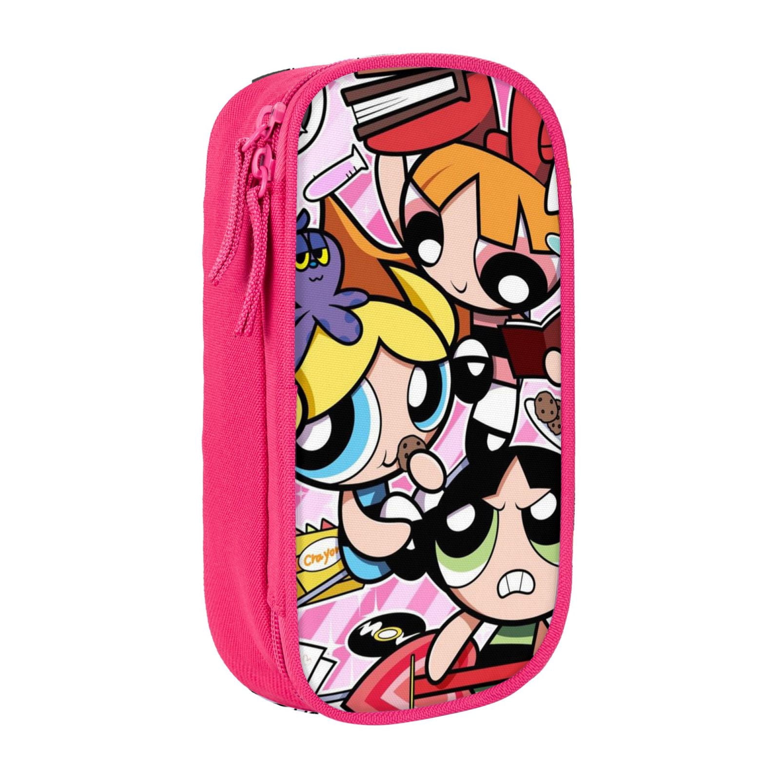 The Powerpuff Gi-rls Pencil Case Large Capacity Pencil Pouch Pen Bag Office Stationery Organizer Travel Makeup Bag Pink