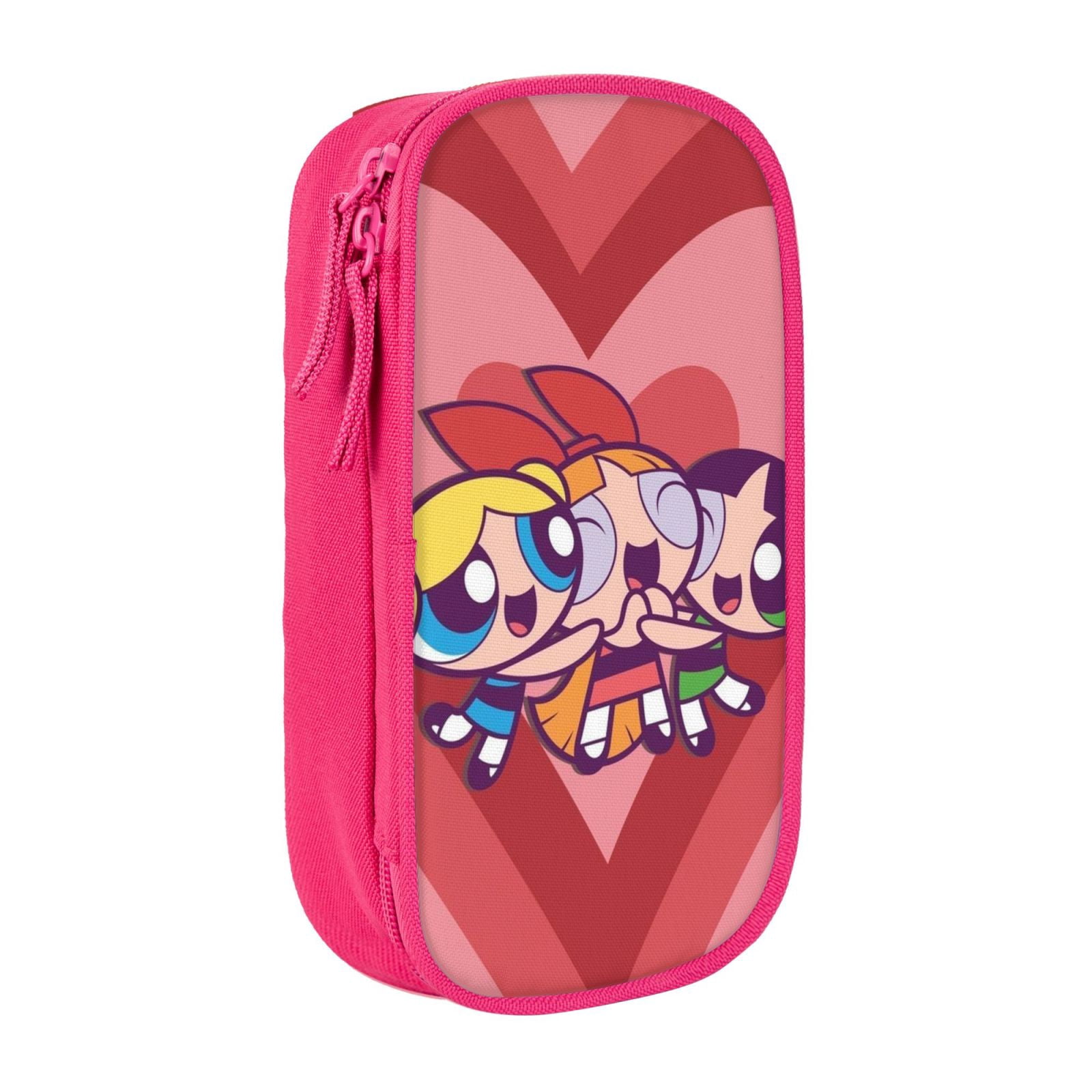 The Powerpuff Gi-rls Pencil Case Large Capacity Pencil Pouch Pen Bag Office Stationery Organizer Travel Makeup Bag Pink