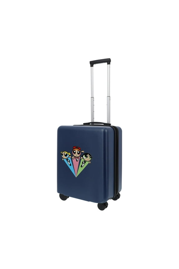 The Powerpuff Girls 22.5 Inch Carry On Luggage, Blossom, Bubbles and Buttercup Hardshell Rolling Suitcase with Spinner Wheels, Blue